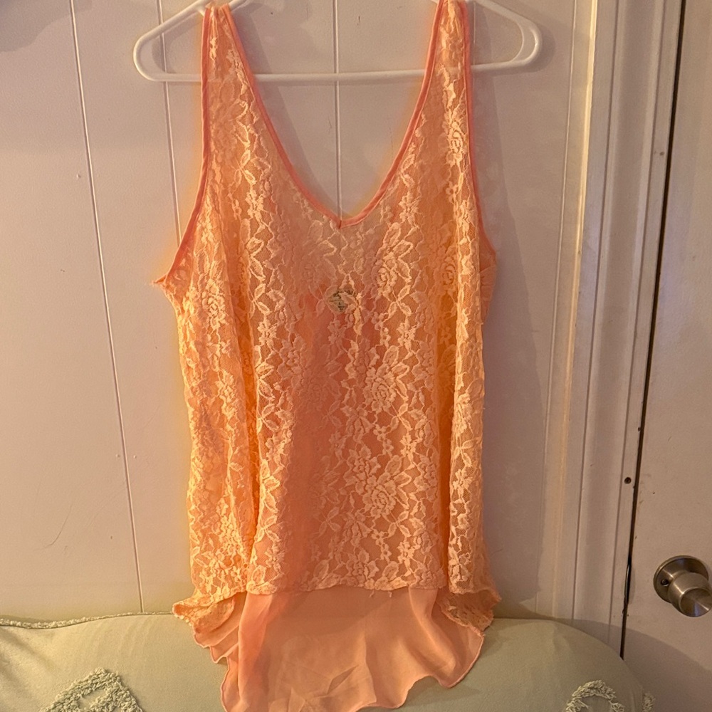 Lily White Peach Lace Tank Top